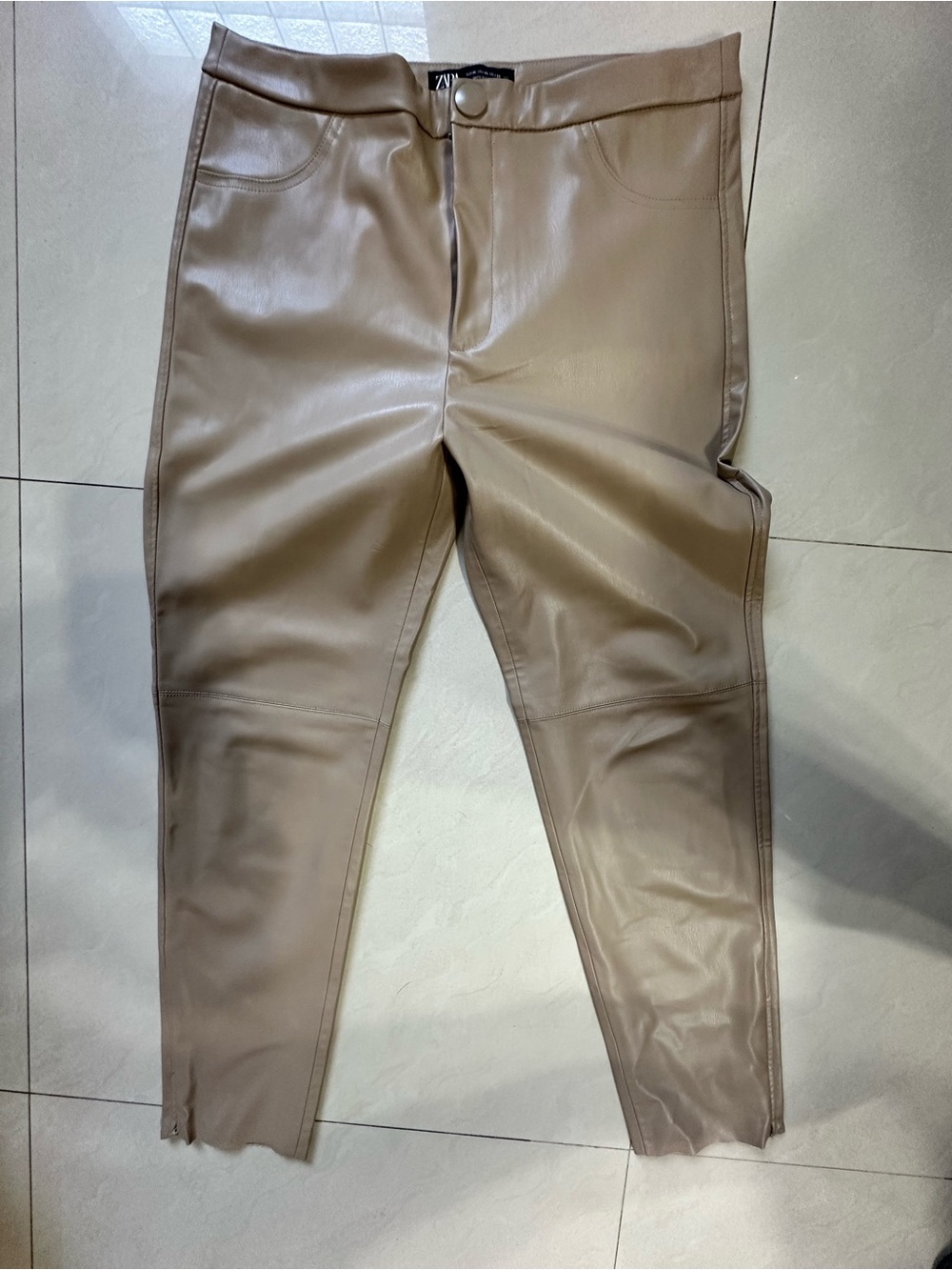 Zara Beige Faux-Leather Men's Pants